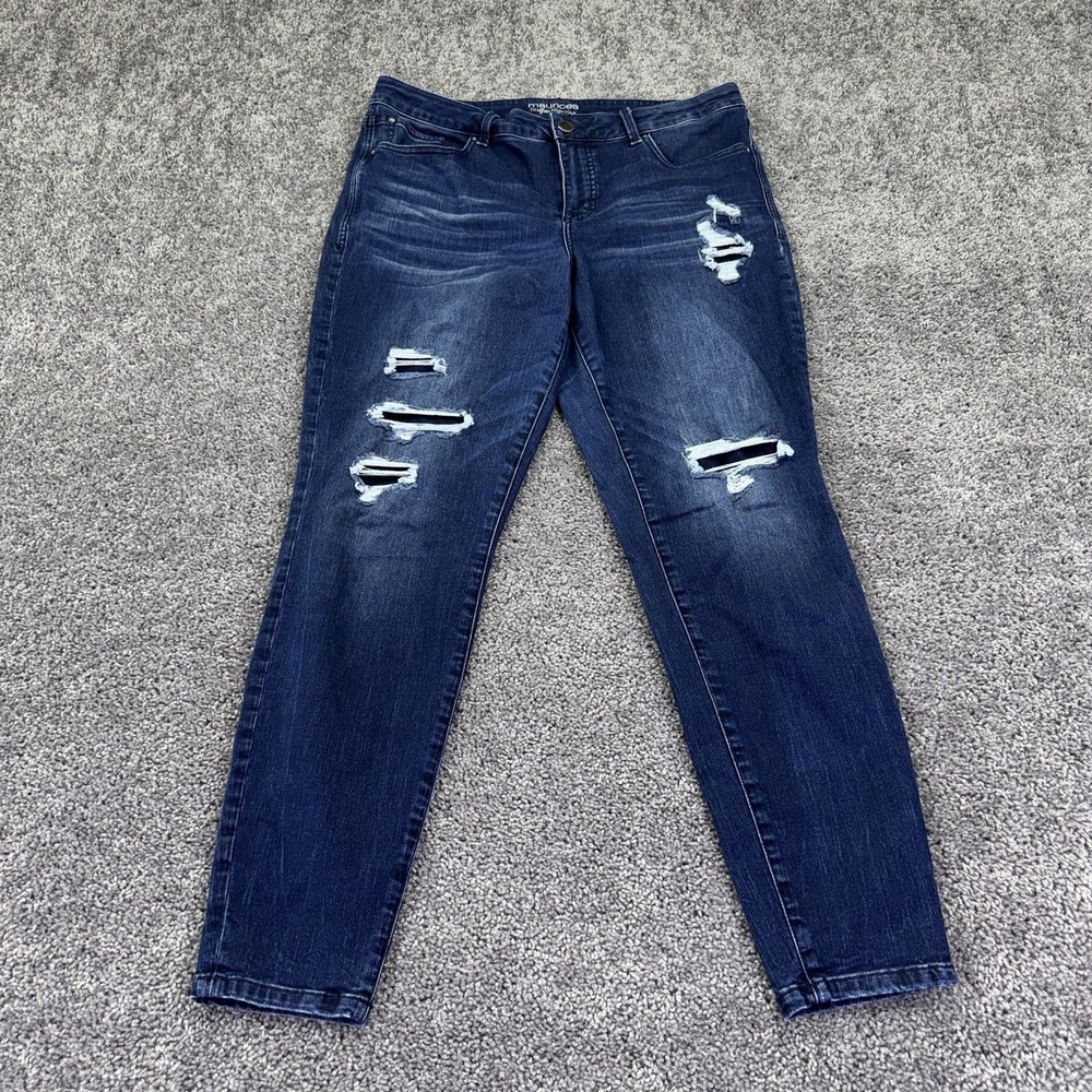 Maurices Jeans Womens 16 Blue Everflex High Rise Skinny Distressed Stretch Denim